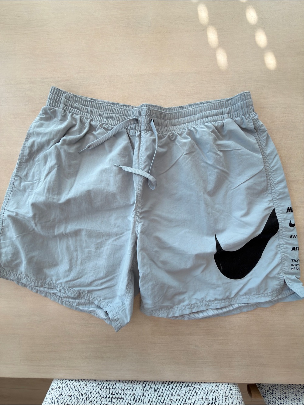 Nike Light Gray Athletic Shorts with Black Swoosh - XL